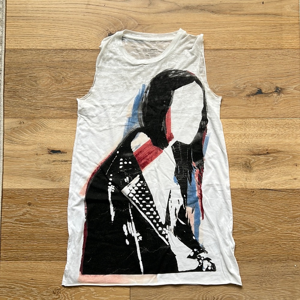 All Saints raw hem graphic muscle tank